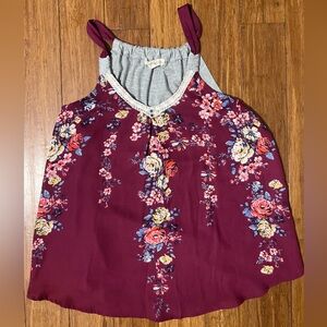 Rewind Burgundy Floral Lace-Trim Tank